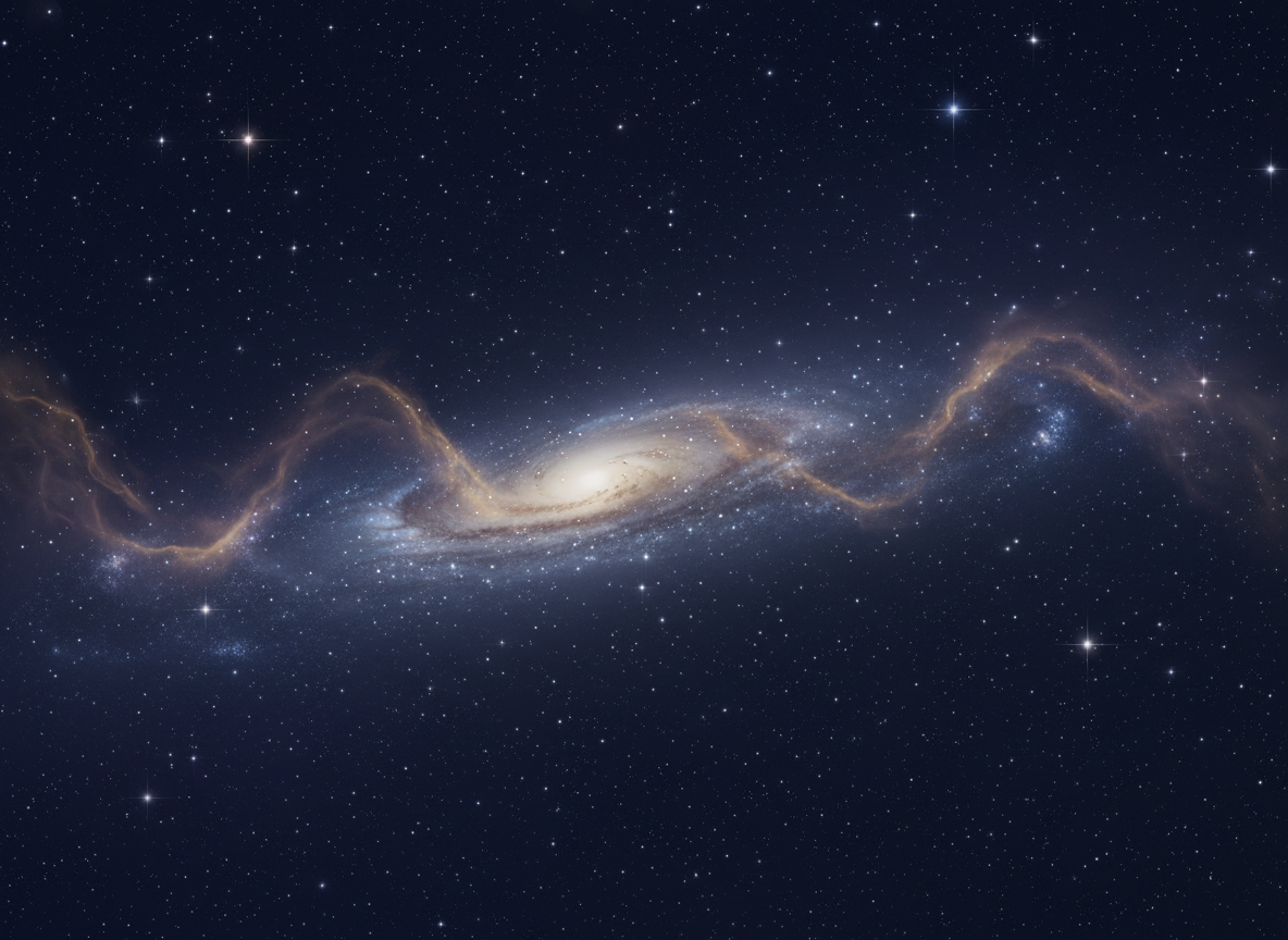 Cosmic starfield background with deep navy blues and scattered points of light, evoking a sacred, expansive night sky.